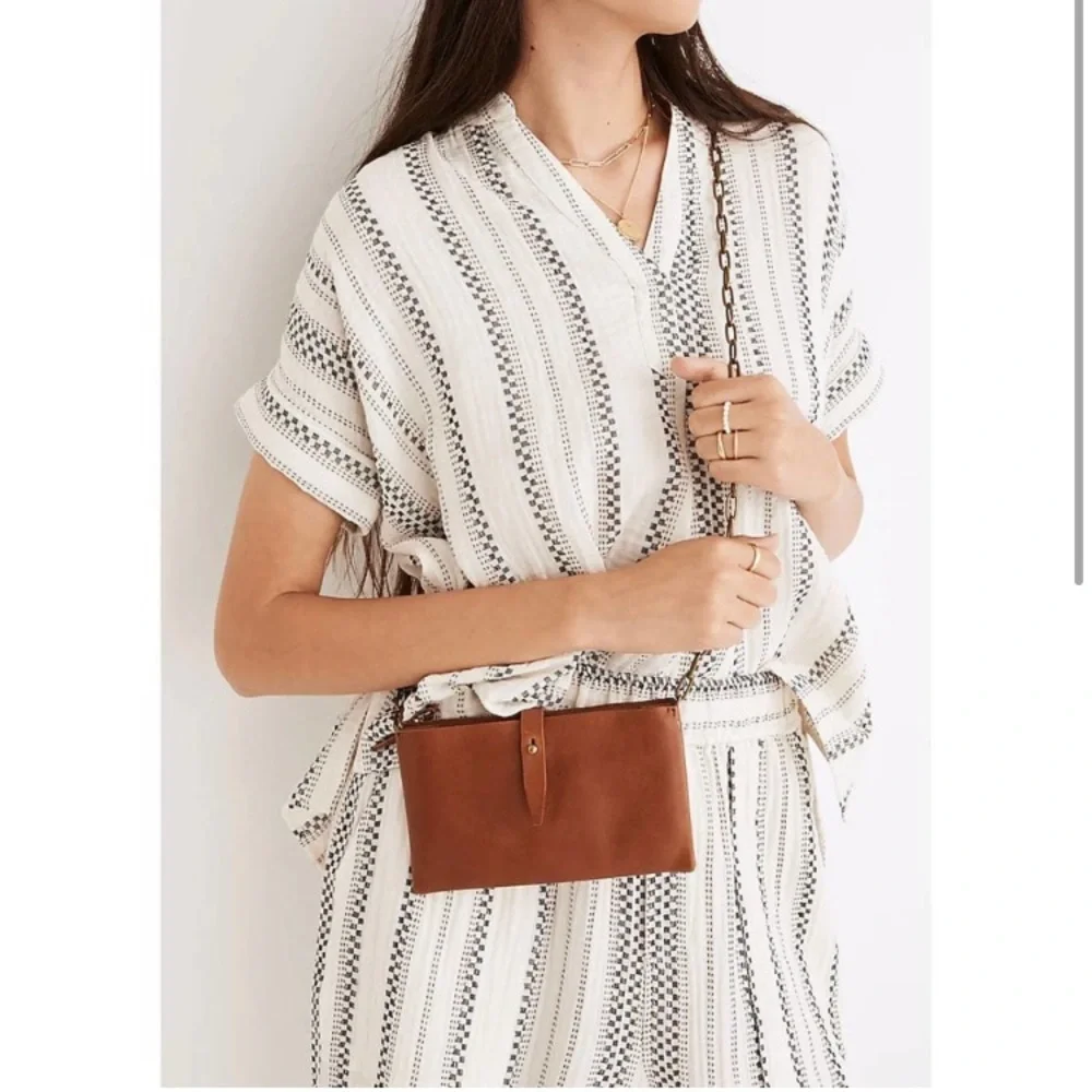 NEW Madewell The Transport Accordion Leather Crossbody in English Saddle - Picture 4 of 5